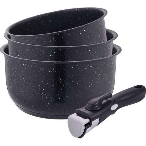 Kamberg - 0008134 - Set 3 Casseroles Inox 16/18/20 Cm - Revêtement Pierre - Manche Amovible - Tous Feux Dont Induction - Sans Pfoa
