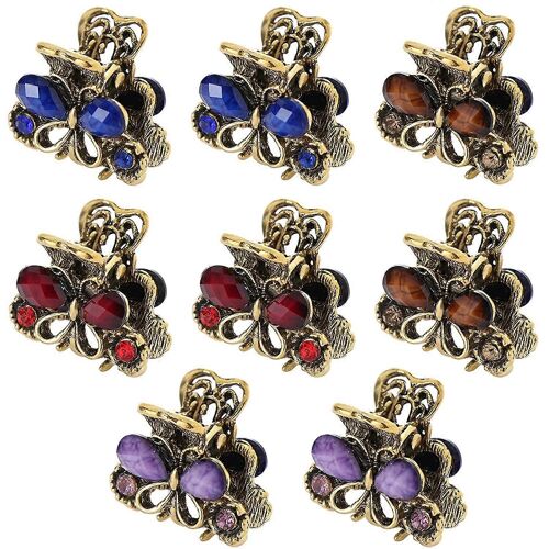 Fafahouse 8 Pack Metal Vintage Butterfly Épingles À Cheveux, Cristal Strass Papillon Bangs Clip Cheveux Pince Crabe Pince Rétro Métal Alliage Arc Bandeau Hairpi