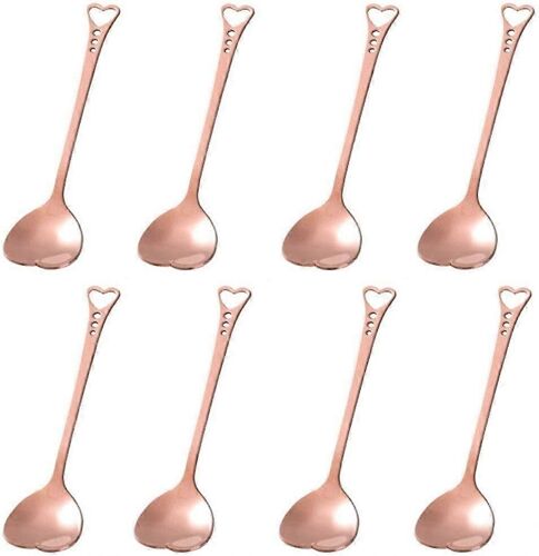 Cuillère À Dessert En Acier Inoxydable Créatif Mignon En Forme De Coeur Cuillères À Expresso Accessoire De Cuisine Pour Gâteau Thé Sucre Crème Glacée Fruit 8 Pièces (Or Rose)