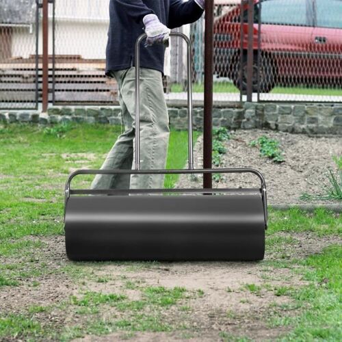Rouleau à Gazon Jardin Volume 63L Largeur 90cm Ø30cm COSTWAY-en Acier-Poignée Ergonomique en Forme de U-Rempli d'Eau/de Sable-Noir