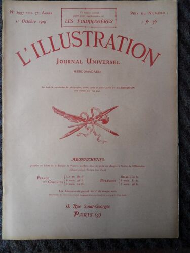 Hebdomadaire L'illustration N°3997 Du 11 Octobre 1919
