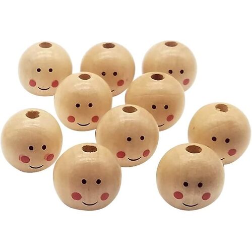 20pcs Bois Perles lâches Intercalaire ronde Perles de boule avec trou Garçon Souriant Visage Poupée Tête Perles Bricolage Bijoux Trouver Macrame Pendentif Artisanat 25mm