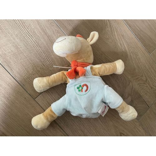 Doudou peluche cheval vache bengy salopette bleue 