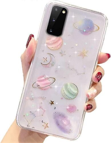 KATEA Girly Case pour Samsung Galaxy S21 Plus 5G Glitter Case Pretty Cute Clear Shiny Sparkle Bling Case pour les filles Femmes Planète Étoiles Design Soft TPU S