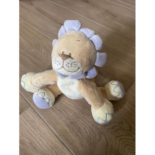 Doudou peluche musicale lion bengy beige marron bleu 