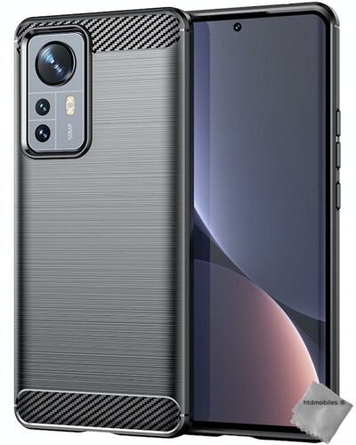 Housse etui coque silicone gel carbone pour Xiaomi 12 Pro 5G + film ecran - NOIR