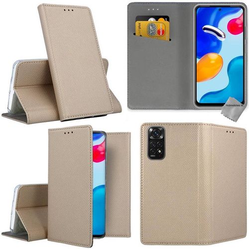 Housse Etui Coque Pochette Portefeuille Pour Xiaomi Redmi Note 11 Pro 4g / 5g + Verre Trempe - Or Magnet