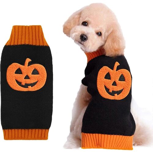 Chien Halloween Pull Automne Hiver Col Roulé Tricot Chaud Chiot Vêtements Tenues Vacances Drôle Citrouille Costumes Pour Animaux De Compagnie Pour Petits Moyens Grands Chiens Chats (S, B