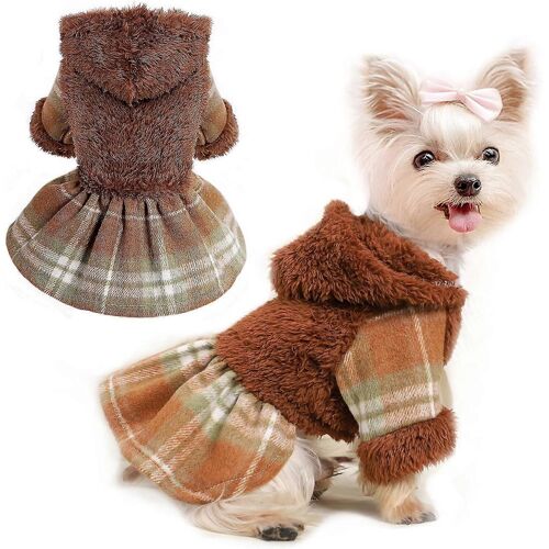 Petits Chiens Fille Temps Froid Chaud Chiot Robes Rose À Carreaux Vêtements Pour Animaux De Compagnie Tenues Pour Chihuahua Yorkie Tasse De Thé Chat Jupe Manteau Vêtements Vêtements (Moyen, Br