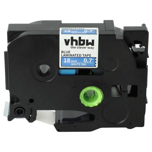vhbw Ruban compatible avec Brother PT 220, 18 R, 1850 CC, 1850 VP, 1950 VP, 210 E imprimante d'étiquettes 8m x 18mm Blanc sur Bleu, plastique