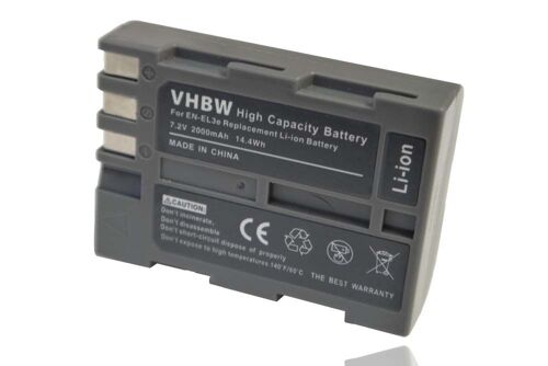 vhbw 1x Batterie remplacement pour Nikon EN-EL3a, EN-EL3e, EN-EL3 pour appareil photo (2000mAh, 7,2V, Li-ion), puce d'information