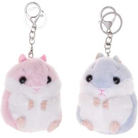 2pcs Kawaii Mignon En Peluche Hamster Porte-Clés Pendentif Porte-Clés Animal En Peluche (Rose Et Bleu)