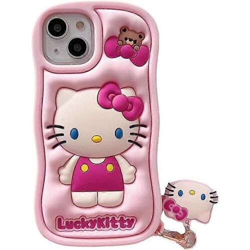 Coque en silicone de dessin animé pour coque iPhone 14 Pro, mignon drôle Kawaii Kitty Cat Animal Character Phone Case 3D Cover Phone Case (Kitty-Case-Silicone-14Pro)