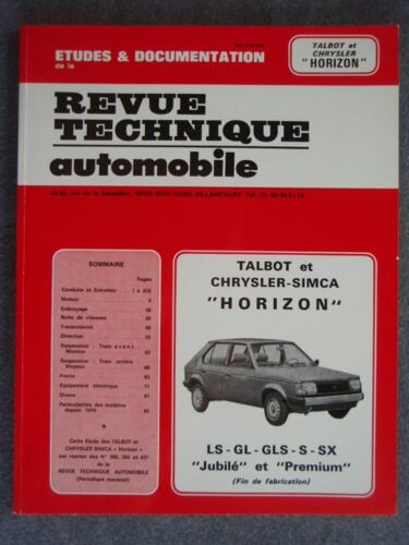 Revue Technique Automobile Des Talbot Et Chrysler-Simca "Horizon" Ls - Gl - Gls - S - Sx - "Jubilé"