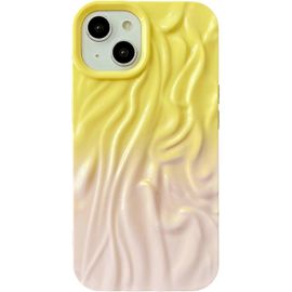 Ondulation d'eau plissée Chrome Wave Pattern Soft Compatible avec la coque iPhone (jaune rose, iPhone 13 Pro Max)
