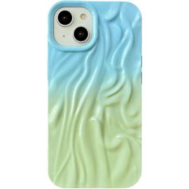 Ondulation d'eau plissée Chrome Wave Pattern Soft Compatible avec la coque iPhone (Bleu, Vert, iPhone 12 Pro Max)