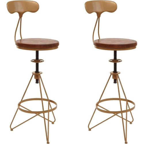 Lot De 2 Tabourets De Bar Chaise Haute Avec Repose-Pieds Rotatif Réglable En Hauteur Design Industriel Métal Doré Et Bois Marron Tdb04081