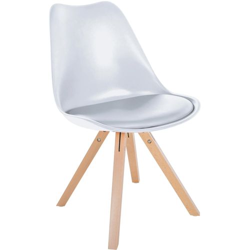 Chaise De Salle À Manger X1 Style Scandinave Assise En Plastique Blanc Et Pieds Carrés En Bois Clair 10_0001454