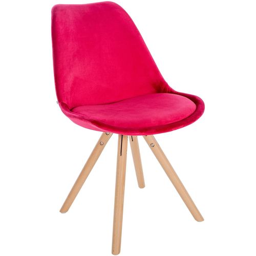 Chaise De Salle À Manger X1 Style Scandinave En Velours Rouge Pieds En Bois Clair 10_0001463