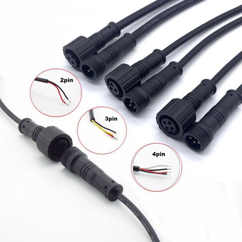 Connecteurs de câble IP65 pour bandes lumineuses LED, 1 paire, 2 broches, 3 broches, 4 broches, mâle à femelle, Jack, 15mm, 20CM, étanche