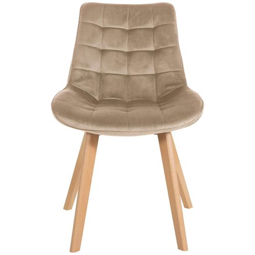 Chaise De Salle À Manger X1 Design Scandinave Coutures Carrées En Velours Marron Pieds En Bois Clair 10_0002186