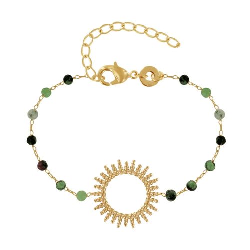 Les Poulettes Bijoux - Bracelet Plaqué Or Soleil De Billes Ajouré Et Perles Facettées Rubis Zoïsite