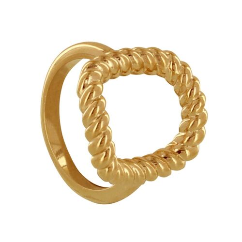 Les Poulettes Bijoux - Bague Plaqué Or Rectangle Torsadé Ajouré