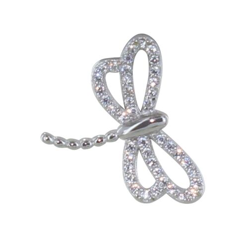 Les Poulettes Bijoux - Pendentif Argent Rhodié Libellule Ailes Ajourées Et Strass