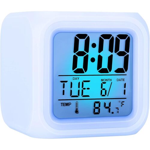Réveil numérique 7 couleurs Changer LED Nuit Réveil de chevet avec lumières pour enfants Cadeau d'anniversaire pour filles garçons femmes adultes