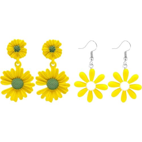 Heyone 2 Paires Daisy Boucles D'oreilles Pour Les Femmes Filles Mignon Résine Tournesol Daisy Fleur Boucles D'oreilles, Acrylique Jaune Fleur Daisy Dangle Boucle D'oreille Lily Pétales Hawaï