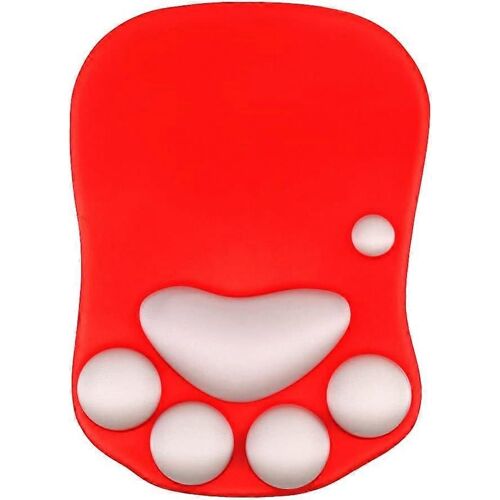 Tapis de souris patte de chat avec support de poignet, tapis de souris de jeu antidérapant ergonomique portable pour soulager la douleur au poignet (10,7 x 7,7 x 1,1 pouce) (rouge)