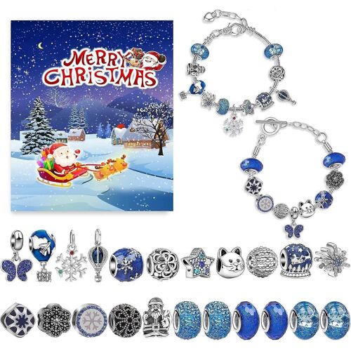 Calendrier de l'Avent de Noël Bracelets 2023 pour les filles Calendrier du compte à rebours Kit de fabrication de bijoux bricolage Cadeau 22 perles de charme 2 bracelets pour enfants Adolescents Femme