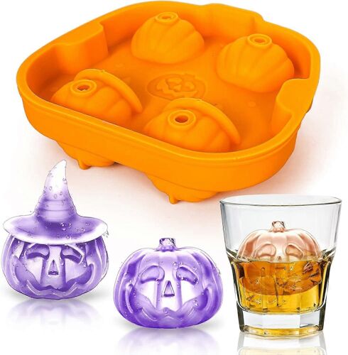 Plateau De Moule À Glace À La Citrouille D'halloween Avec Compte-Gouttes 3d Pop Orange Silicone Ghost Pumpkin Ice Maker Moules Plateau De Moule À Glace Au Whisky Au Brandy En Forme De Citrouille Pour