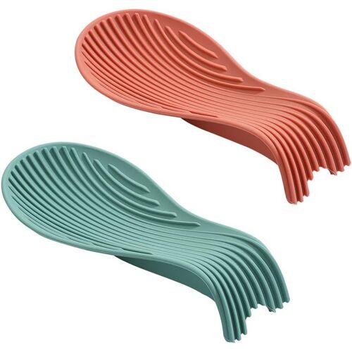 Pink + Green - Porte-Cuillères En Silicone Pour La Cuisine, Set De 2 Porte-Cuillères, Porte-Cuillères Résistant À La Chaleur, Adapté À La Salle À Manger À La Maison.