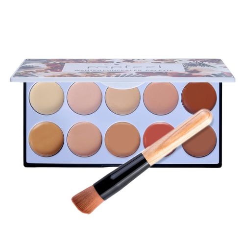 Fond De Teint Correcteur De 10 Couleurs, Crème Éclaircissante Pour Les Yeux + Pinceau 