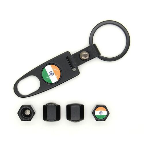 Lot de 4 bouchons de valves avec logo et porte clé Inde Noir