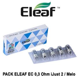 Pack 5 résistances ELEAF EC 0,3 Ohm Dual Coil pour clearomiseurs ELEAF Ismoka Melo, Melo 2 et Ijust 2. Certifié AUTHENTIQUE