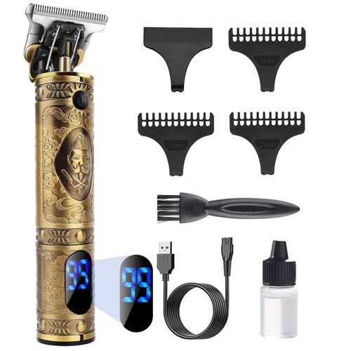 Tondeuse Cheveux Hommes Sans Fil Rasoir Barbe Kit,Écran À Led, Rechargeable (Doré) Avec 3 Peignes De Guidage
