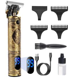 Tondeuse Cheveux Hommes Sans Fil Rasoir Barbe Kit,Écran À Led, Rechargeable (Doré) Avec 3 Peignes De Guidage