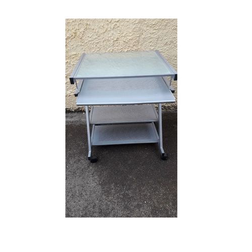 Bureau Meuble Table Metallic 4 Plateaux Tablette 4 Roues Frein Pour Micro Informatic Roulant Dessus En Verre Clayette Rétractable Amovible Escamotab Structur Fer Métal 77 X 63 X 53 Cm Démontabl Solide