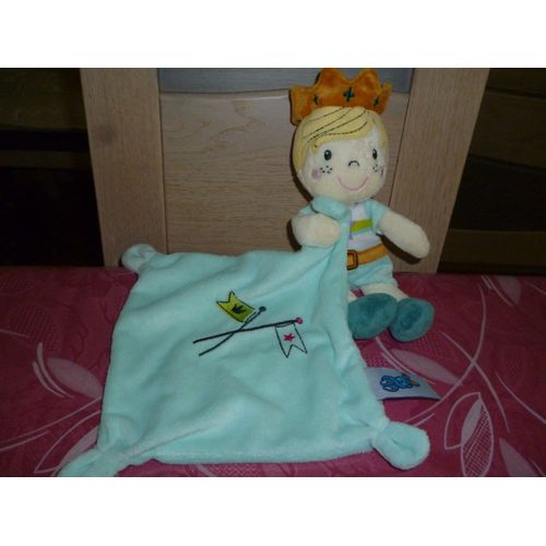 Doudou Prince/Roi Avec Couronne Et Son Mouchoir Bleu Casino