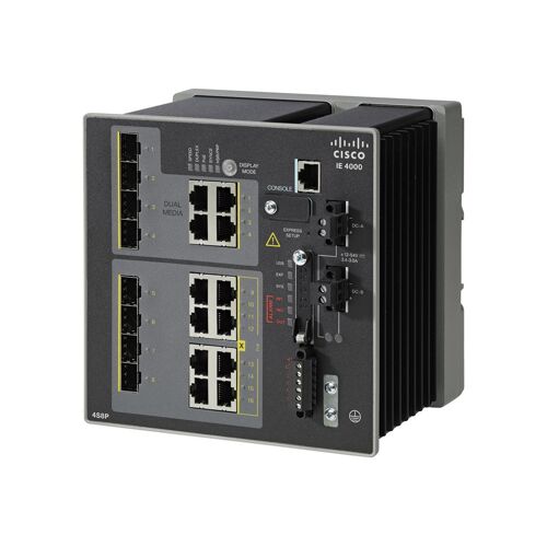 Cisco Industrial Ethernet 4000 Series - Commutateur - Géré - 4 x Gigabit SFP + 8 x 10/100/1000 (PoE+) + 4 x SFP Gigabit combiné - Montage sur rail DIN - PoE+ - DC power - Conformité TAA