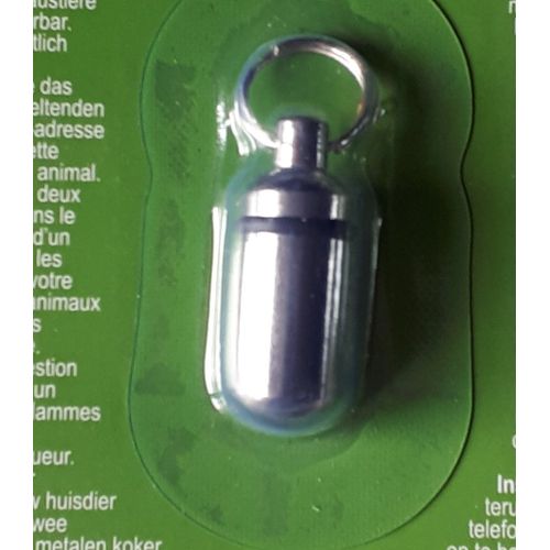 Tube Médaillon Porte Adresse Chromé Pour Chien Et Chat À Accrocher Au Collier Pour Une Identification Rapide- Longueur 3,6 Cm Environ - Pendentif Étanche Avec Fermeture À Vis - Marque Zooplus