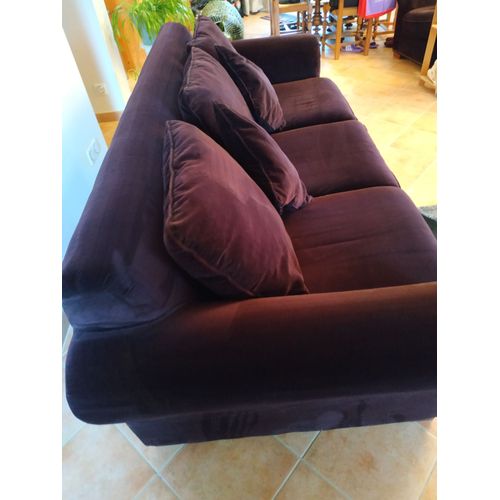 Canapé 4/5 Places + 1 Fauteuil Assorti - Couleur Violet Foncé - Modèle Cambrige De Chez La Redoute En Velours 100 % Polyester - Achetés En 2007