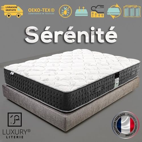 Matelas 90x190 Cm Sérénité, Ressorts Ensachés, Mousse Haute Densité, Indépendance De Couchage, Soutien Très Ferme Et Durable, 27cm