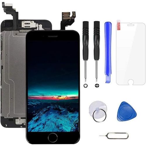 Ecran Lcd Vitre Tactile Complet Sur Châssis Pour Iphone 6 Noir Avec Outils Bouton Home Écouteur Interne Caméra De Face.