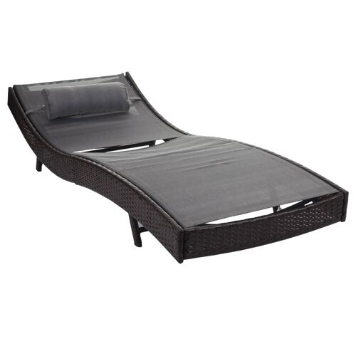 Chaise Longue Transat Bain De Soleil Pour Jardin Poly-Rotin Marron Housse Gris 04_0004809