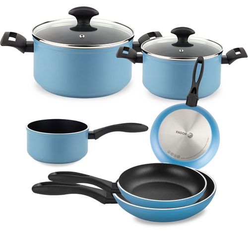 Batterie De Cuisine À Induction 8 Pièces Aluminium Forgé Antiadhésif Sans Pfoa, , Bleu, Fagor, Maxima