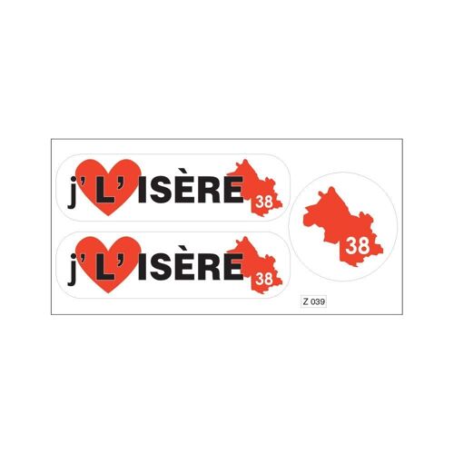 Planche A4 De Stickers Département 38 J'aime L'isère Autocollant Adhésif
