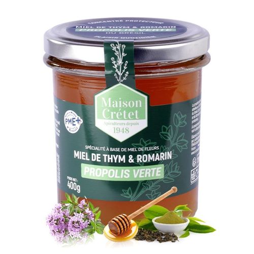Maison Crétet | Miel De Thym, Romarin Et Propolis Verte | Fabrication Artisanale | 400g